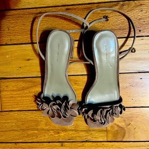 Ann Taylor tan strap heels with flowers